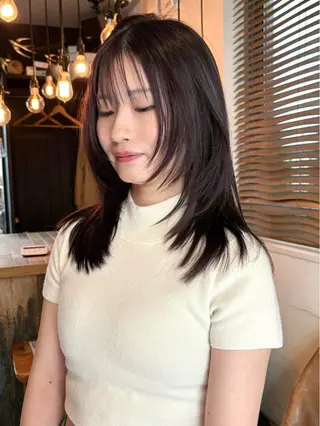 ミディアム カラー パーマ レイヤー/透明感/ ブリーチなし/わかなのヘアスタイル