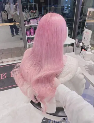 ロング カラー パーマ ヘアアレンジ メンズ キッズ ネイル マツエク・マツパ アイブロウ ハイトーン/ピンク 💗モモ໒꒱のヘアスタイル