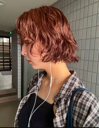 カラー パーマ 透明感カラー/パーマ オレンジmiyo⭐️のヘアスタイル