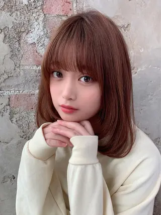 ミディアム カラー 🧡くびれヘア/前髪 顔周り🧡久原結衣のヘアスタイル