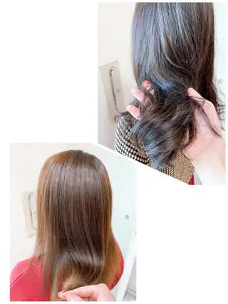 セミロング カラー パーマ 白髪ぼかしハイライト 柳川拓哉のヘアスタイル