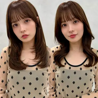 セミロング カラー 韓国ヘア🇰🇷透明 感カラー/yui💞のヘアスタイル