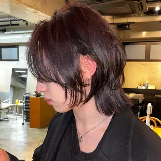 ミディアム ウルフとデザイン カラーの神のヘアスタイル