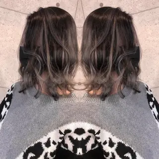 ミディアム カラー 韓国風/小顔レイヤー /艶カラーのヘアスタイル