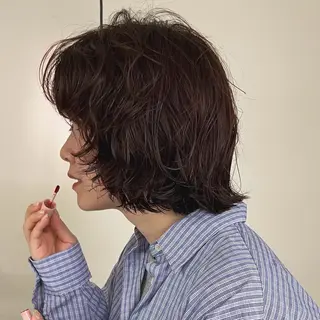 ミディアム パーマ メンズハイトーン/栄 /イトウタケルのヘアスタイル