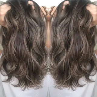 ロング カラー ハイライト、レイヤー カット/西梅田/中西のヘアスタイル