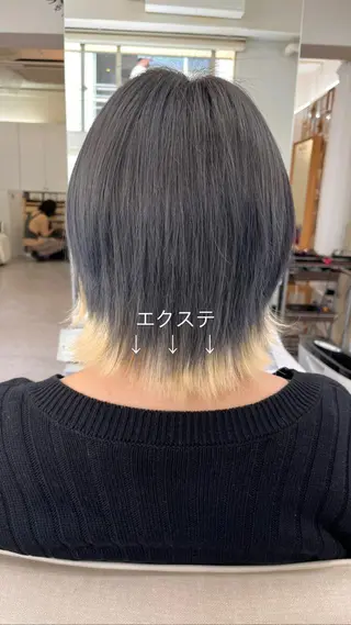 ショート カラー エクステ ハイトーン 💭黒崎ハルカのヘアスタイル