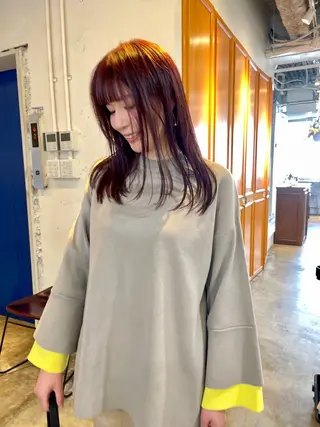 ミディアム カラー パーマ レイヤー／似合わせ TAKUYAのヘアスタイル