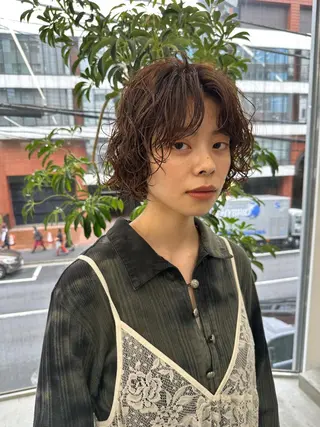 ショート カラー パーマ ボブ/レイヤー/ケア パーマ/リュウタのヘアスタイル