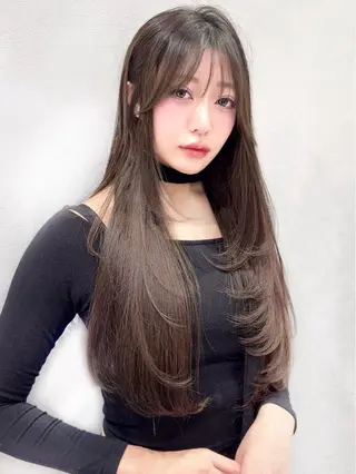 セミロング カラー 木屋元一/透明感 /前髪/韓国ヘアのヘアスタイル