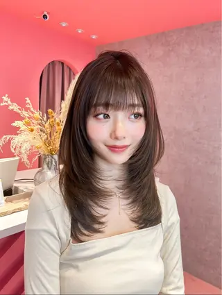 ミディアム カラー 山崎/ボブ縮毛矯正 レイヤー髪質改善のヘアスタイル