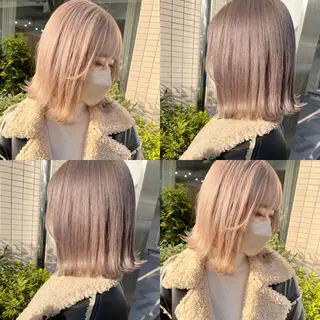 ミディアム カラー モモカ/ハイトーン /バレイヤージュのヘアスタイル