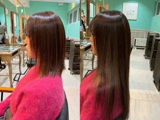 ミディアム カラー ブリーチしない暖色 カラー🥀杉 優菜のヘアスタイル