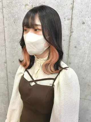 セミロング カラー 切りっぱなしボブ/ デザインカラー店長のヘアスタイル