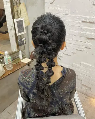 ロング ヘアアレンジ 【ピンク/韓国ヘア/ ヘアセット】亜海のヘアスタイル