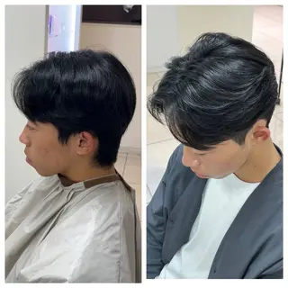 ショート カラー パーマ メンズ 【シャドウパーマ センターパート】義心のヘアスタイル