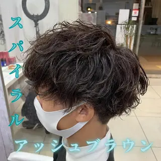 ショート カラー パーマ メンズ 髪質改善× ハイライト溝江のヘアスタイル