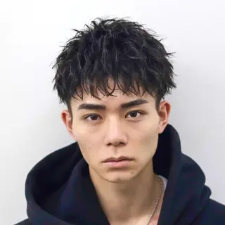 ショート パーマ メンズ メンズフェザー毛流れ パーマASHU渋谷のヘアスタイル