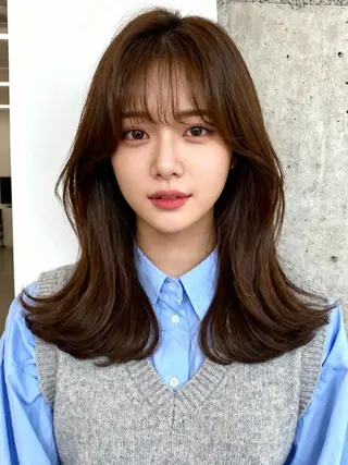 ミディアム カラー 韓国レイヤーカット 🫧大阪梅田レイヤーのヘアスタイル