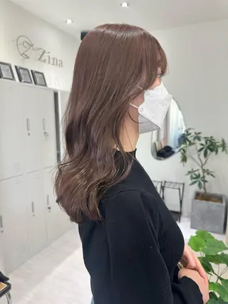 セミロング カラー 韓国ヘア顔周りカット 艶髪ベージュtamaのヘアスタイル