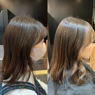 ミディアム カラー パーマ 馬場 彩のヘアスタイル