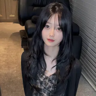 ロング ハッシュカット🖤 レイヤー/透けカラーのヘアスタイル