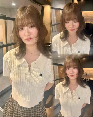 ミディアム Wカラー/レイヤーカ ット/韓国/デザインのヘアスタイル