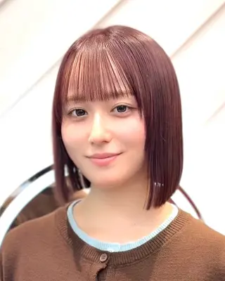 ミディアム カラー 山崎/ボブ縮毛矯正 レイヤー髪質改善のヘアスタイル