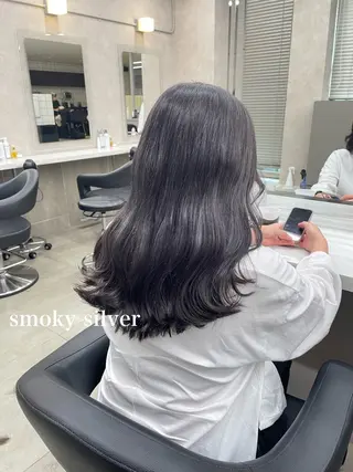 セミロング カラー パーマ ヘアアレンジ メンズ キッズ 🦋透明感グレージュ /韓国レイヤー🦋のヘアスタイル