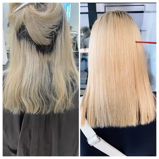 ミディアム け んブリーチ縮毛矯正のヘアスタイル