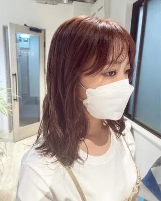 セミロング カラー ヘアアレンジ 髪質改善カラー&TR 縮毛矯正/弱酸性矯正のヘアスタイル