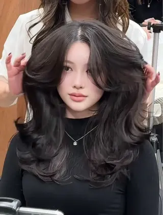 セミロング カラー ハイライト、レイヤー カット/西梅田/中西のヘアスタイル