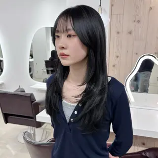 セミロング カラー 韓国ヘア/髪質改善/ レイヤー/ブラウンのヘアスタイル