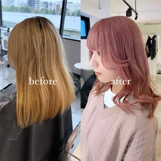 ミディアム カラー 暖色カラー🍒 ケアブリーチ/akiのヘアスタイル