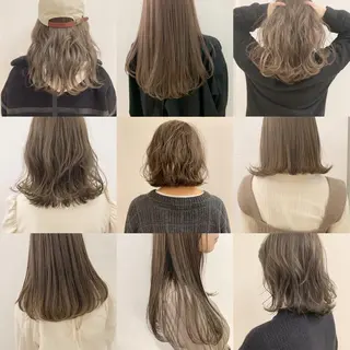 セミロング カラー ネイル ハイトーンボブ 前田 表参道　グレージュのヘアスタイル