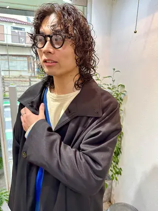 カラー パーマ メンズ パーマ/透明感カラー /ボブ/吉田一生のヘアスタイル