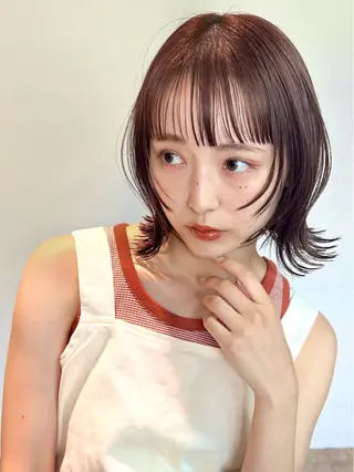 ミディアム 🌷モア 🌷暖色カラー・ボブのヘアスタイル
