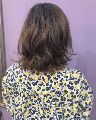 ミディアム カラー パーマ 細川 亮のヘアスタイル