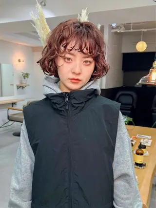 ショート カラー パーマ レイヤーパーマ＊ 顔まわり似合わせのヘアスタイル