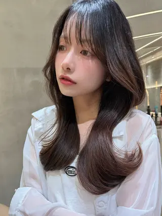 セミロング カラー パーマ 仙台Ｉ韓国レイヤー Ｉ髪質改善Ｉ伊藤拓海のヘアスタイル