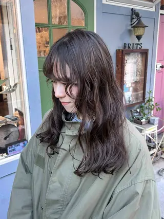 ロング パーマ 清水千優/パーマ/透 明感カラー/メンズのヘアスタイル