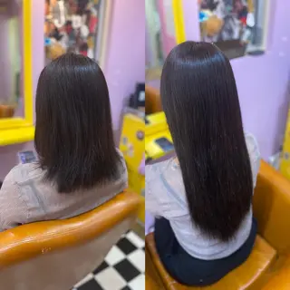 ロング カラー ヘアアレンジ チビ編み込みエクステ シールエクステのヘアスタイル