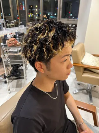 パーマ メンズ 野田阪神/レイヤー/ ハイライト/yuuのヘアスタイル