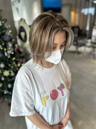 ミディアム カラー パーマ メンズ キッズ BRAIDS💎愛子 大人ハイライト💎のヘアスタイル