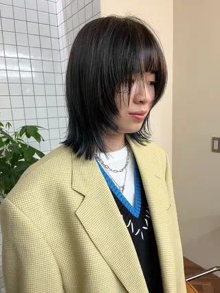 ミディアム カラー ボブパーマ/パーマ ウルフパーマのヘアスタイル