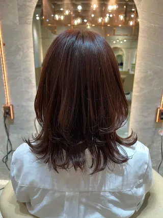 ミディアム カラー ボブ/巻ける縮毛矯正 /韓国レイヤーはなのヘアスタイル