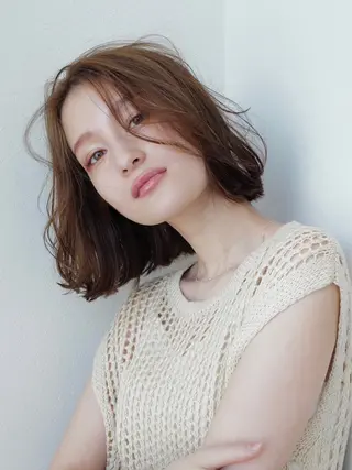 ミディアム ボブ/顔まわりレイヤ ー/新宿/KOKIのヘアスタイル