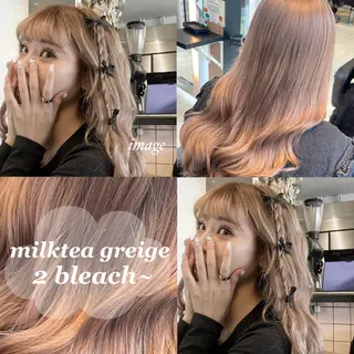 ロング カラー ブリーチ/髪質改善/ ハイトーン/暖色のヘアスタイル