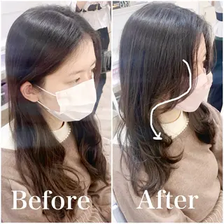 ロング ブリーチなしダブル/ レイヤーカット 小棹のヘアスタイル