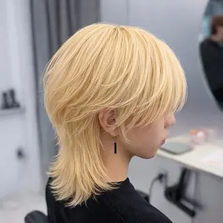 セミロング カラー メンズ ʜᴀʀᴜᴋᴀ♱メンズ ウルフ/ブリーチのヘアスタイル